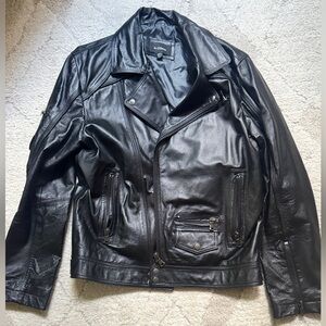 Genuine Leather Le Chateau Black Moto Biker Jacket Size Medium